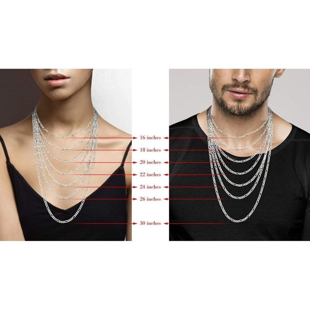 Unisex Length 30 Inch 925 Sterling Silver Italian 5mm Figaro Chain Necklace - Picture 2 of 6